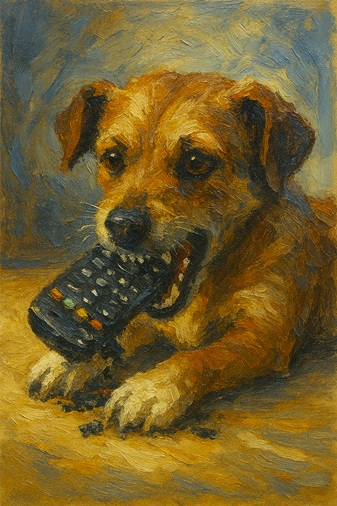 dog eating remote control Dog eating a remote